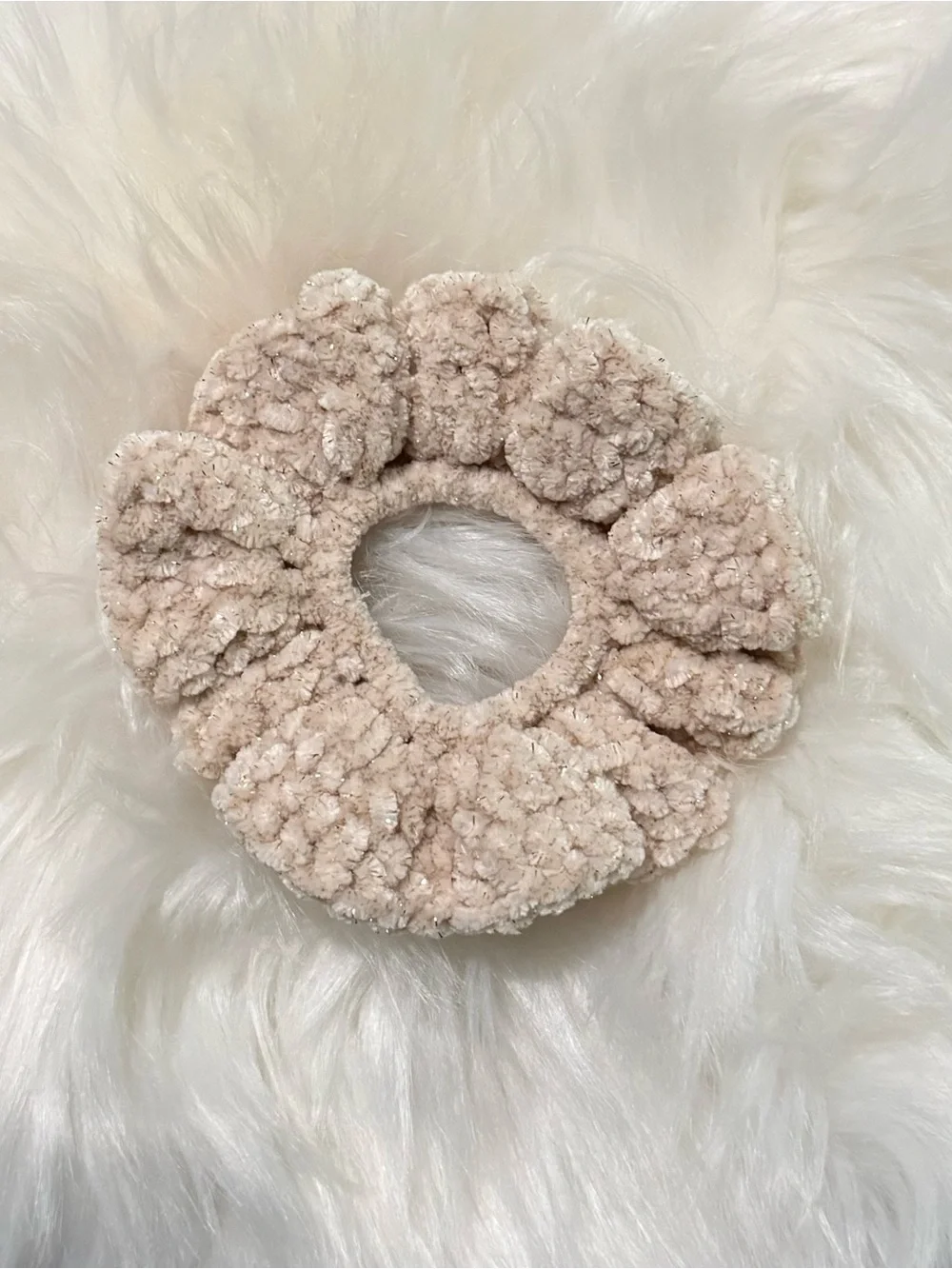 Cream and Gold Handmade Velvet Crochet Scrunchie